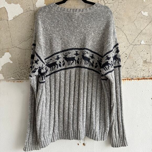 Vtg Nordic Reindeer Sweater Wool Blend Gray Ribbed Knit Mens XL USA Made Holiday - Picture 5 of 7